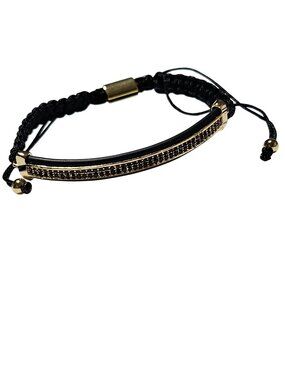 Handcrafted Adjustable Cord Bracelet Boho Gold Tone Bar Beads Black Boho Jewelry
